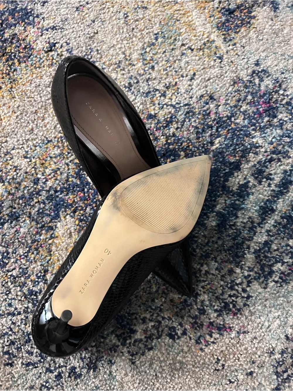 Zara Black Pointed Snake-Texture Heels